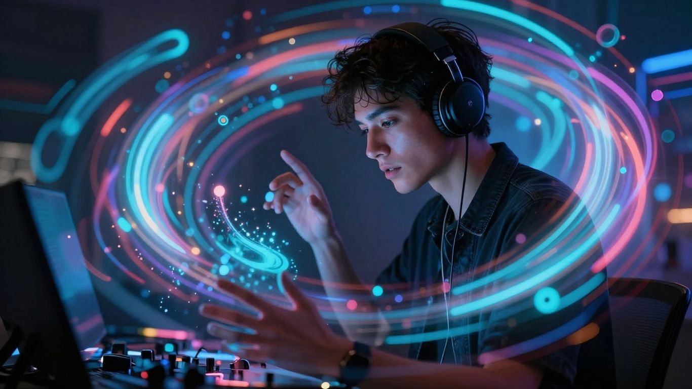 Musician with AI-generated visuals