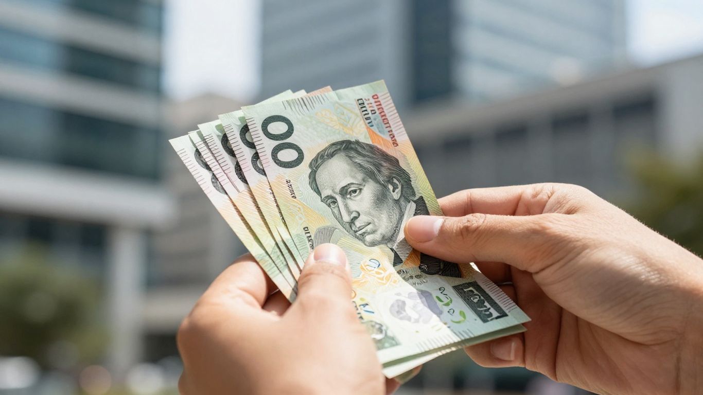 Australian dollars and office building background