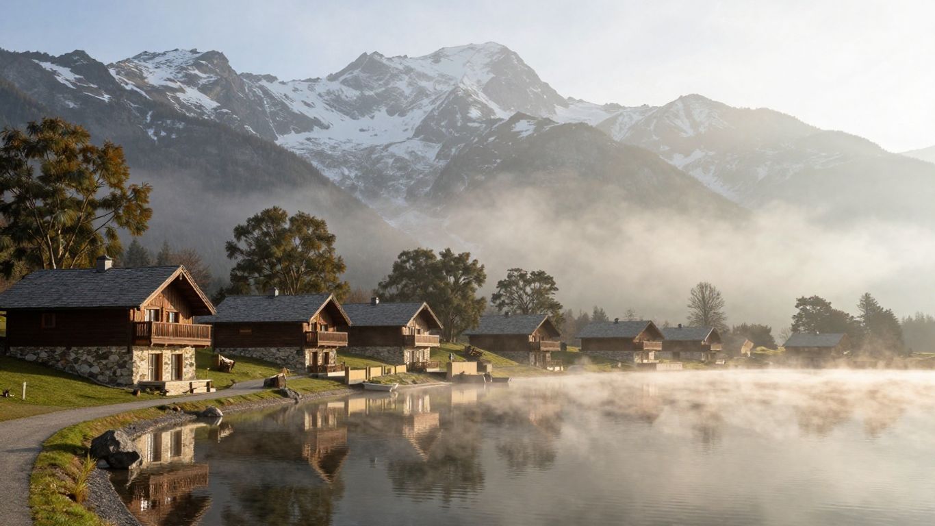 Mountain villas beside a calm alpine lake