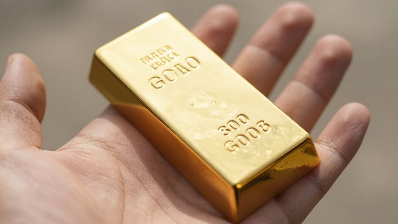 Main d'une personne tenant une barre d'or