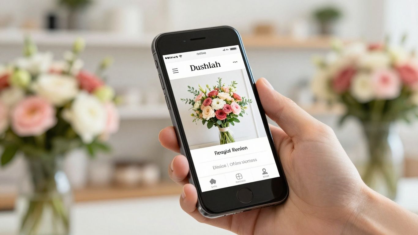 A smartphone displaying a local florist online checkout screen with pickup times