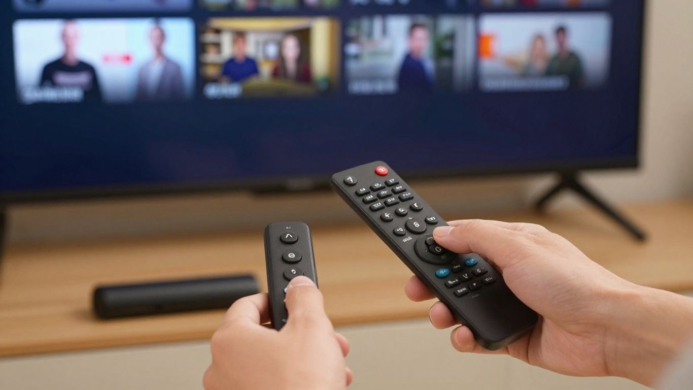 Hands navigating Firestick app installation