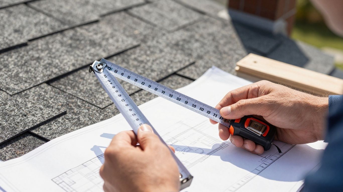 Contractor measuring roof for estimate