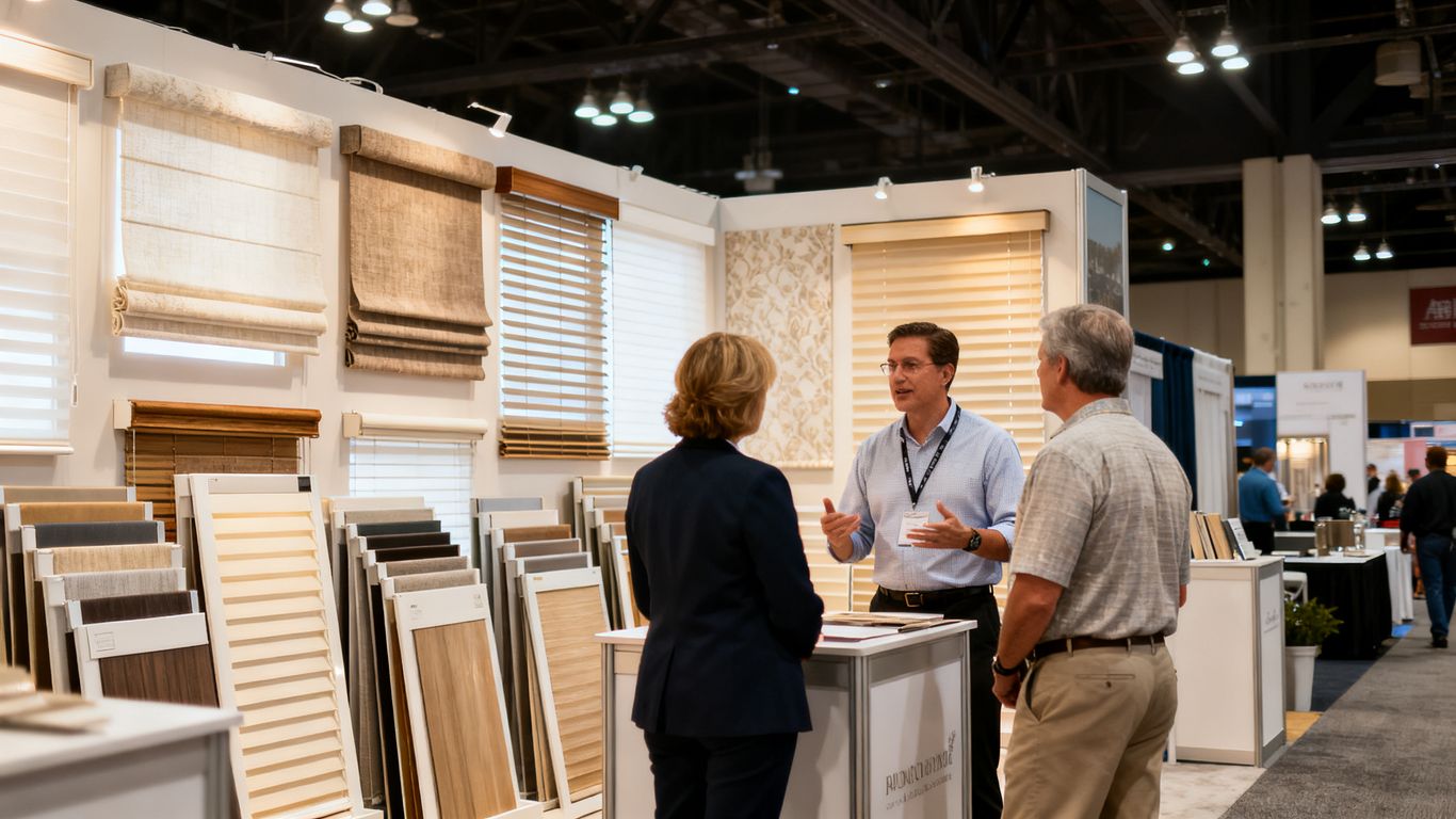 Window treatment booth prepared before trade show
