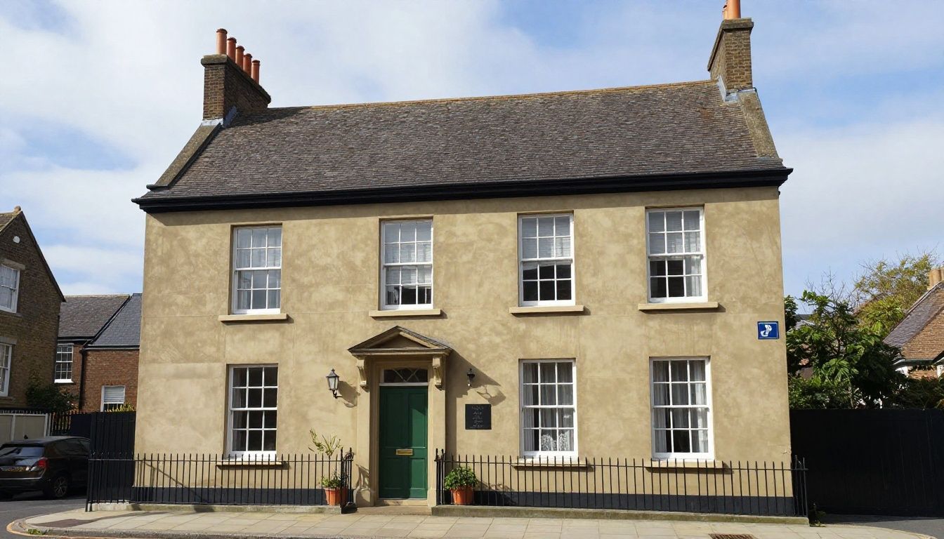 The exterior of a classic Victorian terrace in Bristol with newly applied breathable lime render.