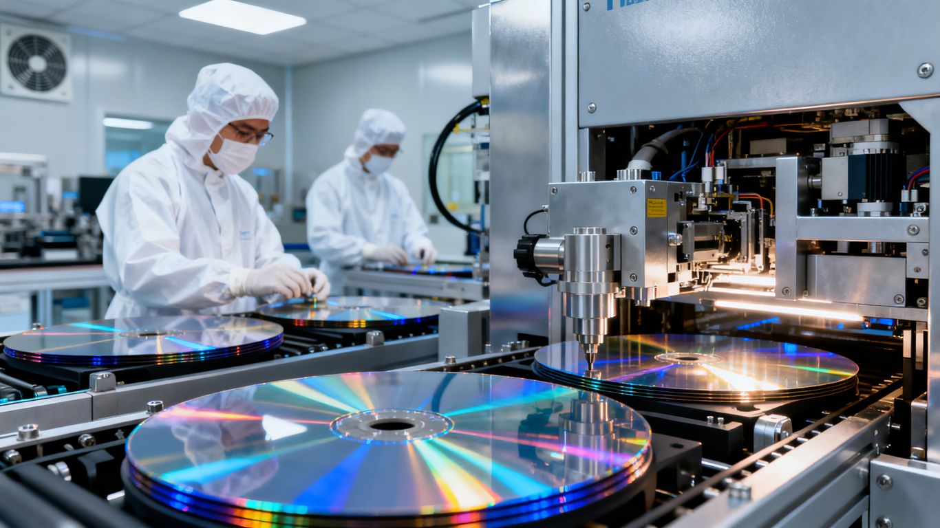 Nvidia manufacturing facility showing high precision silicon wafers