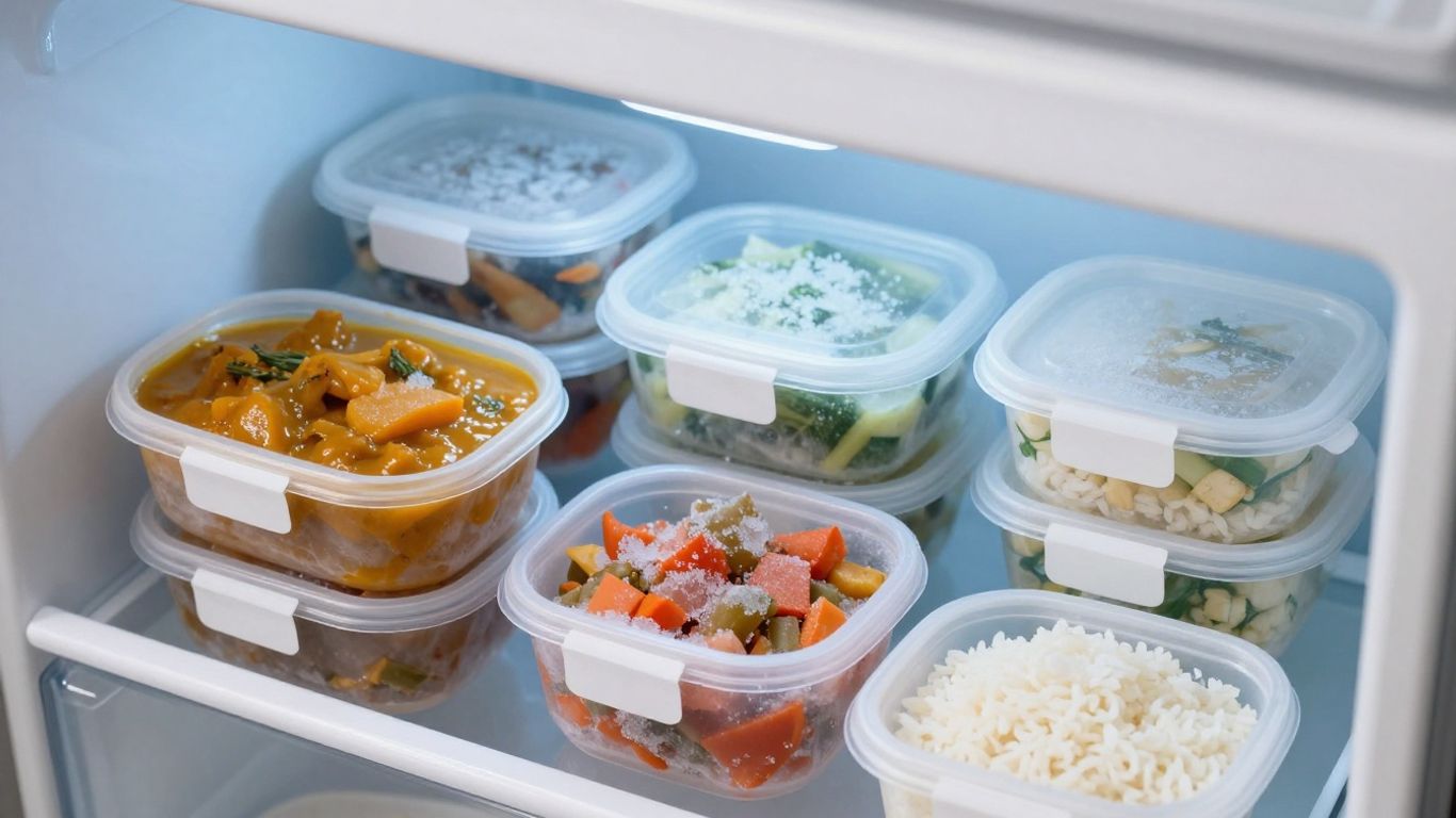 Labelled frozen halal meal containers