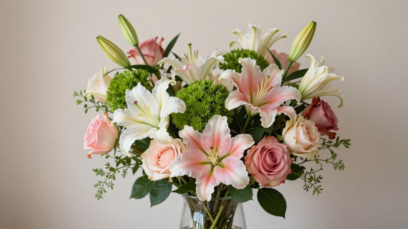 Elegant bespoke floral arrangement in a glass vase.