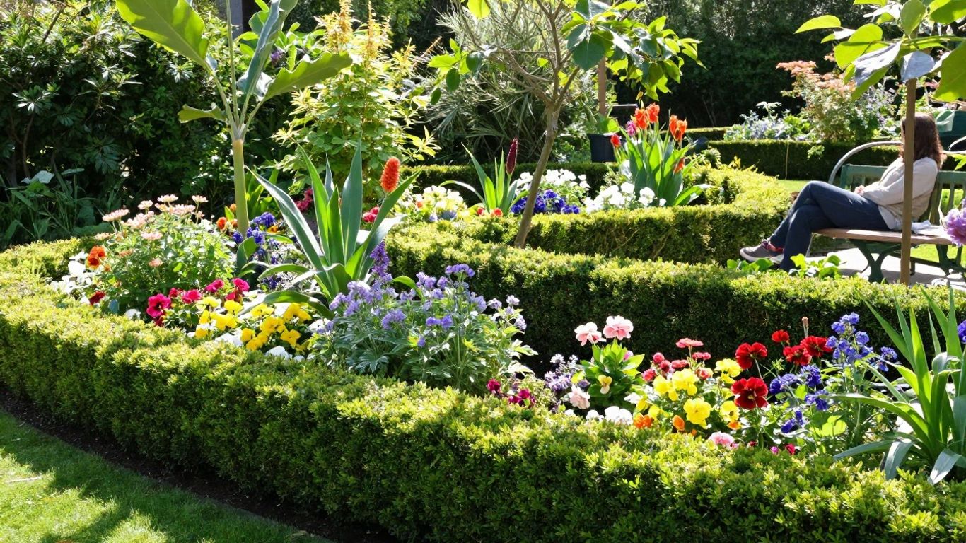 Entspannter Mensch im blühenden, pflegeleichten Garten