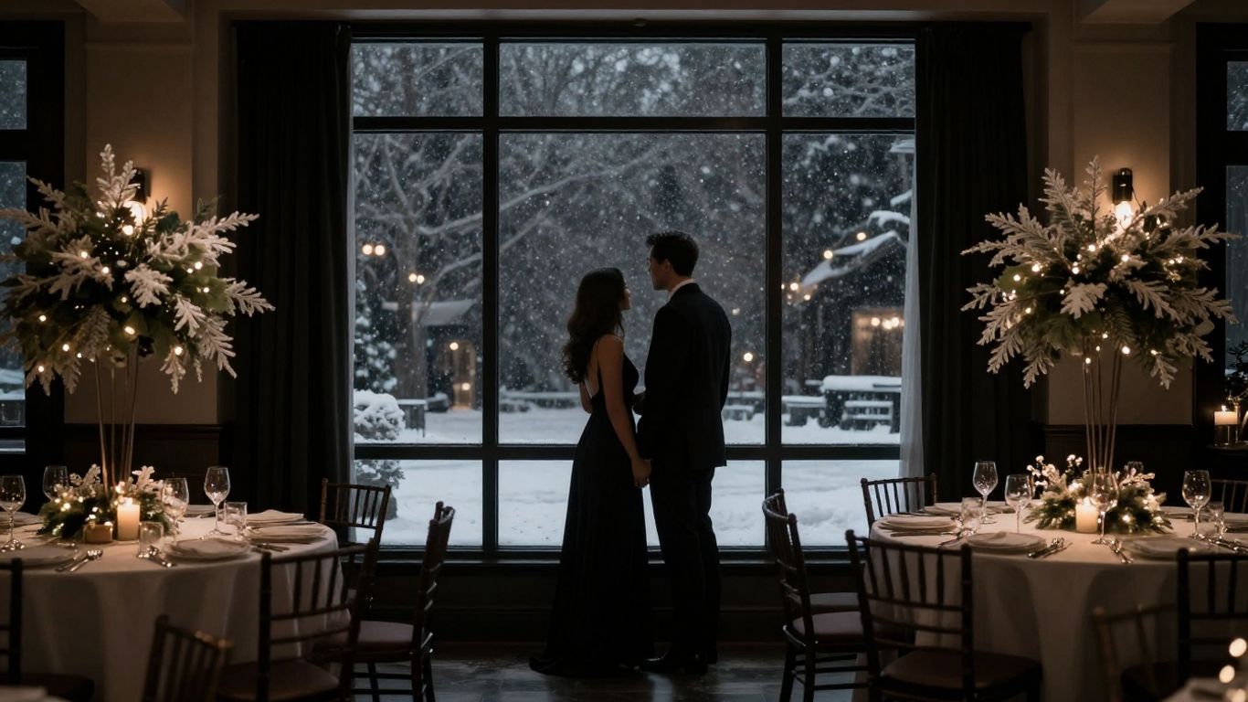 Elegant Dallas event venue decorated for winter.