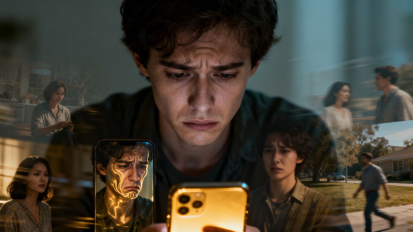 Person feeling inadequate comparing lives on social media.