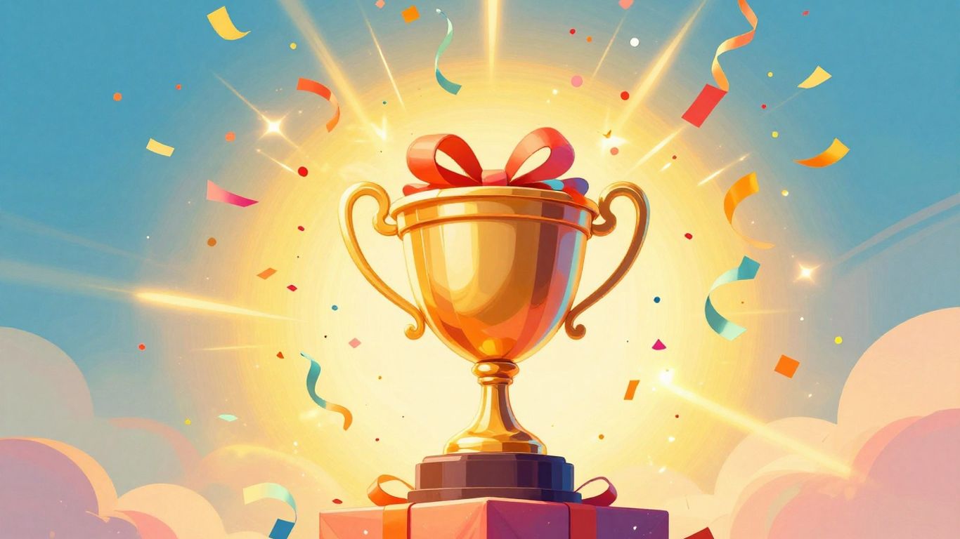 Best social media contest ideas. Prize icon with confetti and streamers