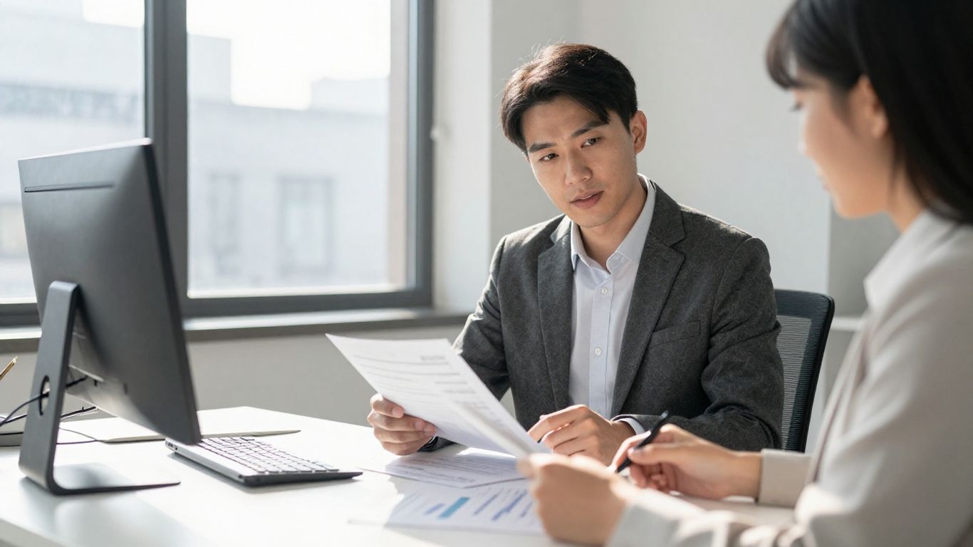 Tax accountant working with client in office.