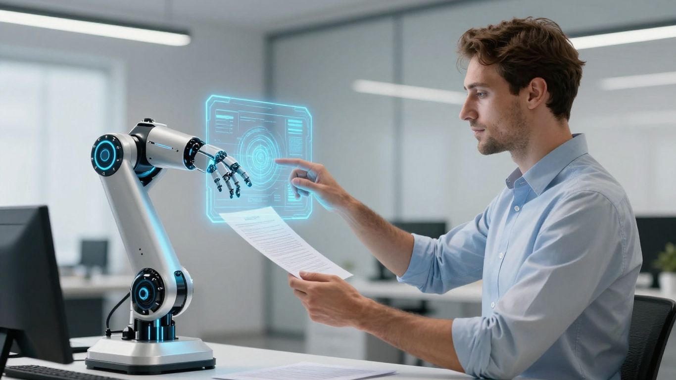 Roboterarm und Mensch im Büro