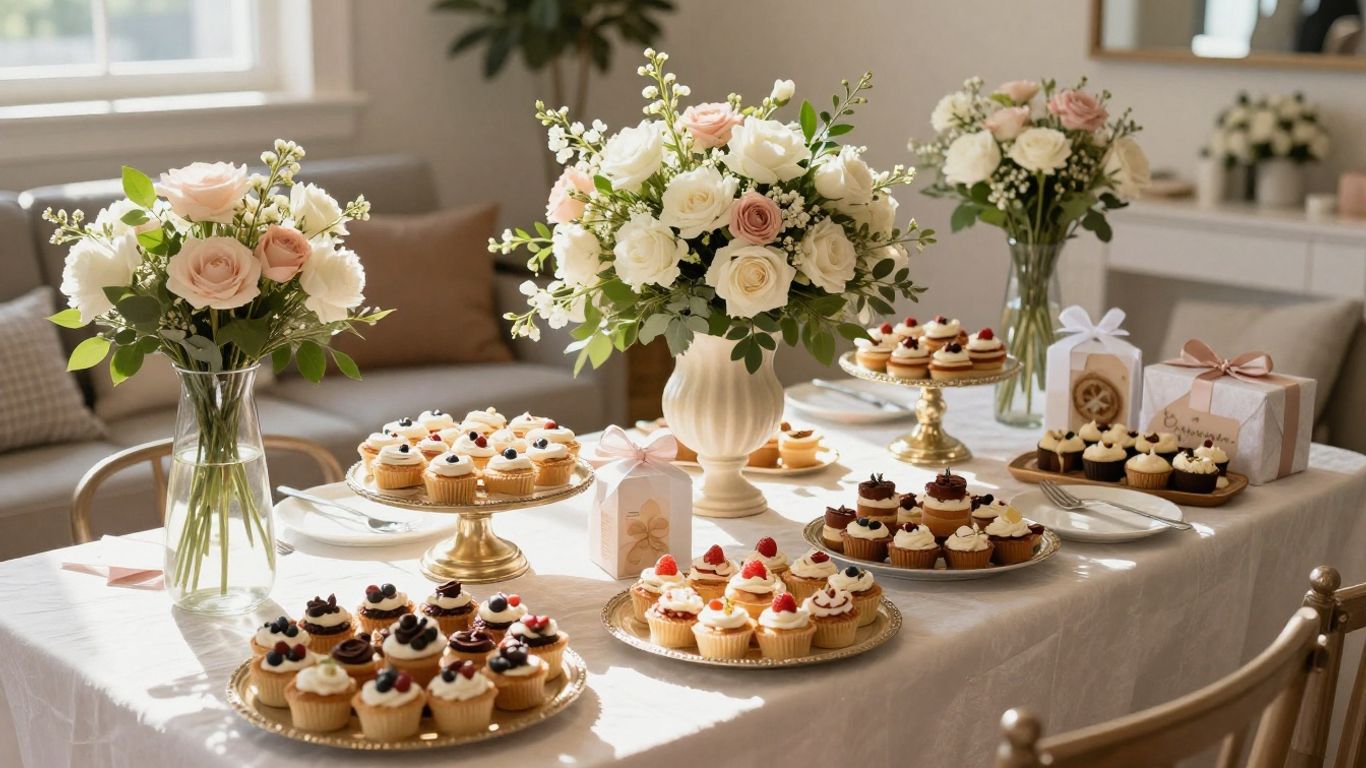 Elegant Dallas baby shower venue with decorations and gifts.