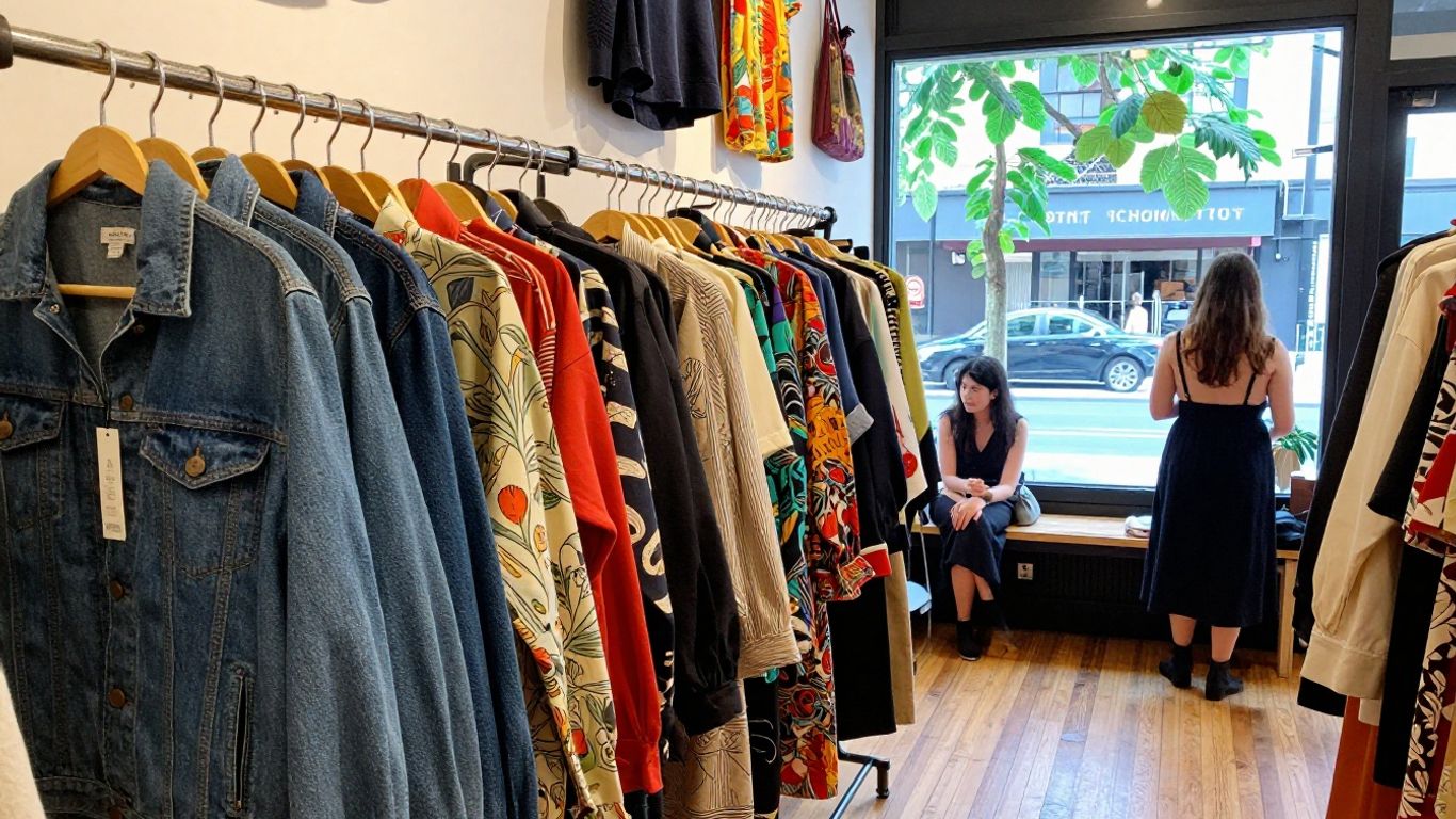Colourful second-hand racks on a Melbourne street