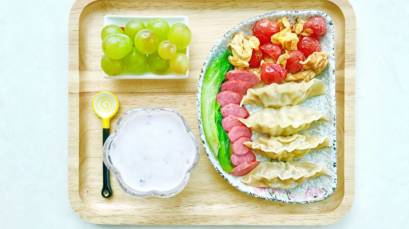 Colorful preschool meal with fresh produce