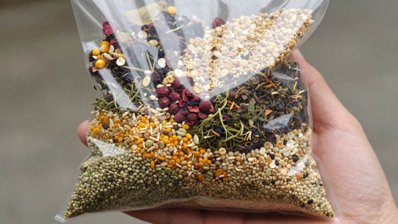 Hand holding bag of natural food ingredients.