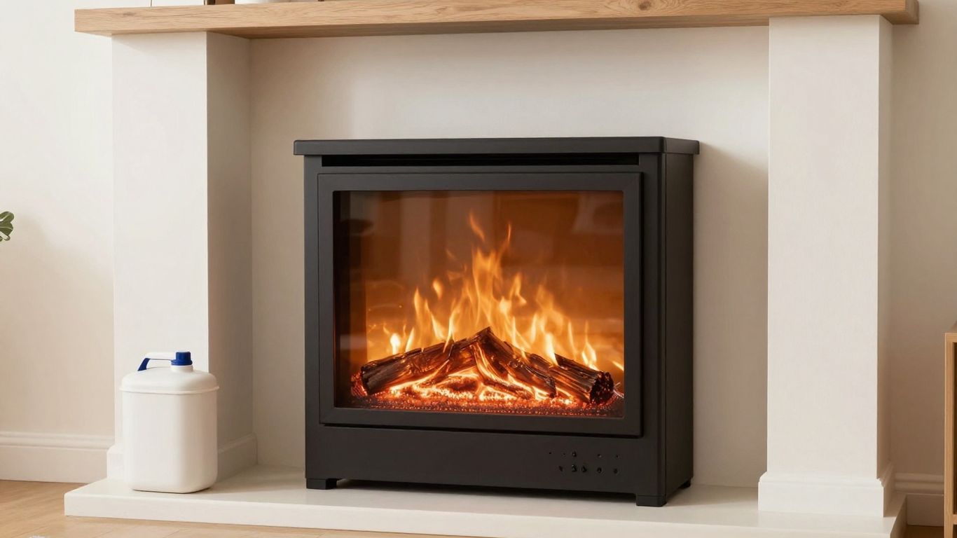 Bioethanol fuel stored safely away from a fireplace