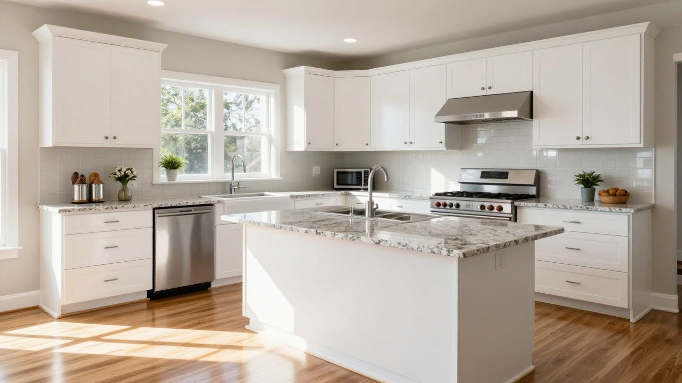 Modern Dacula, Georgia kitchen remodel with white cabinets and granite.