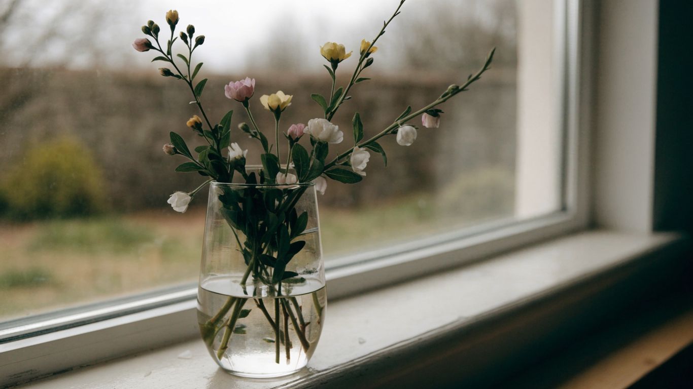 Seasonal flowers in a bright home setting