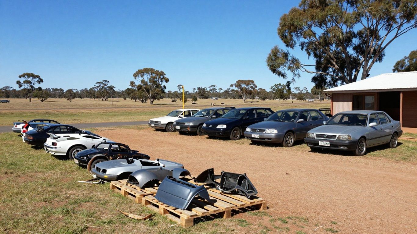 A quiet automotive wrecking yard in rural Australia