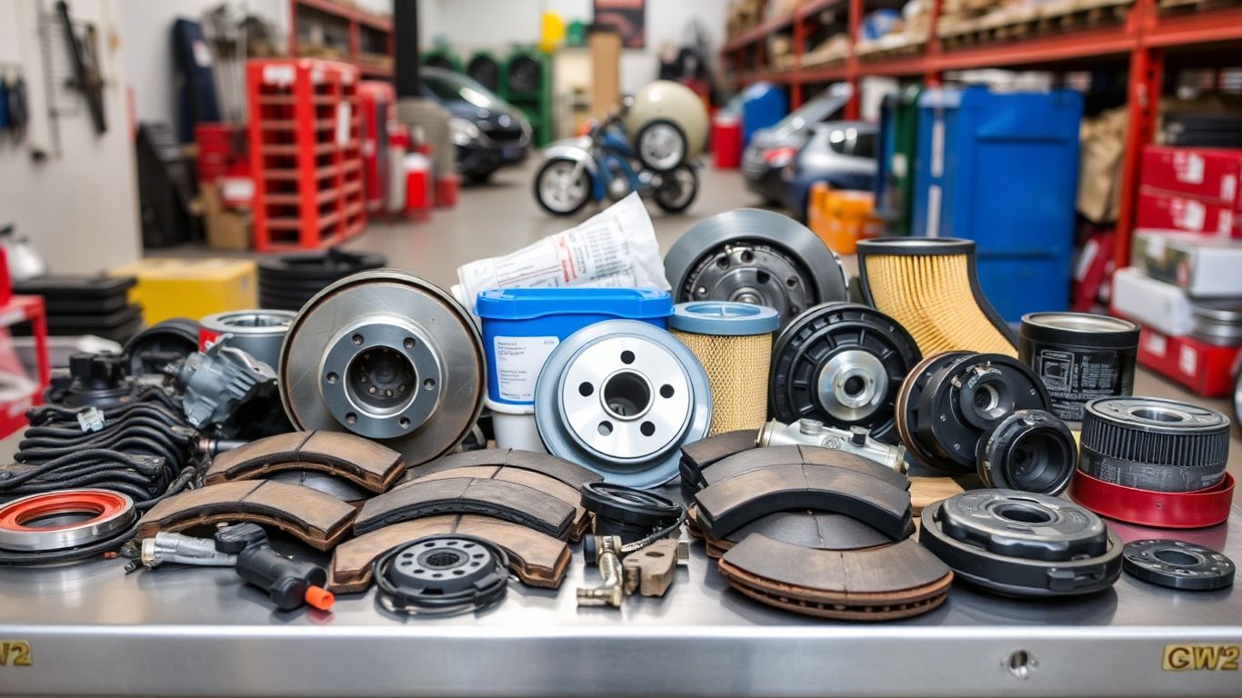 Organized car parts display on shelves