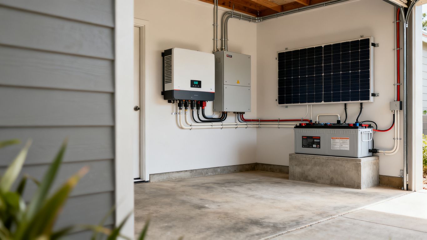 Onduleur et batterie solaire dans local ventilé