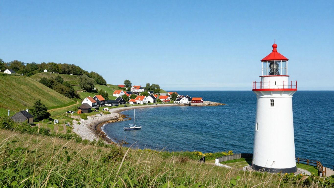 Pomerania coast with lighthouse and village