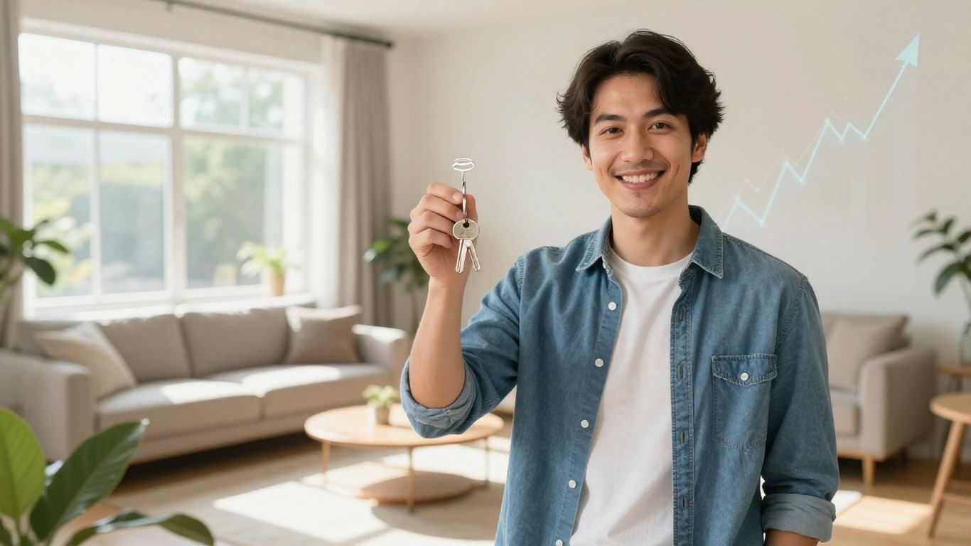 Homeowner with keys, symbolizing financial growth and opportunity.