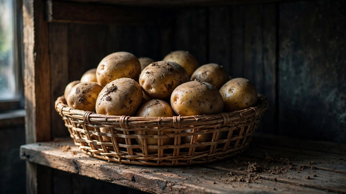 Aardappelen in donkere koele voorraadkast