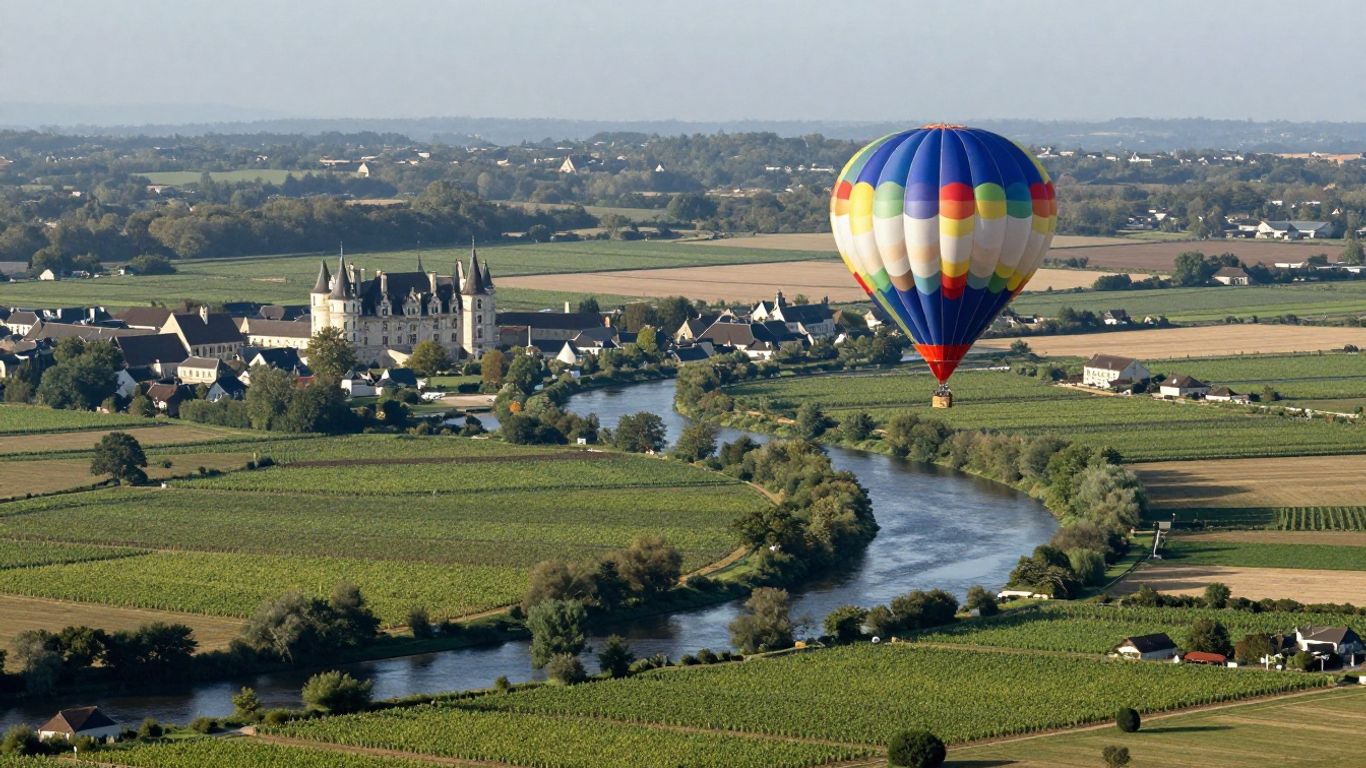 Hot air balloon above Loire Valley chateaux