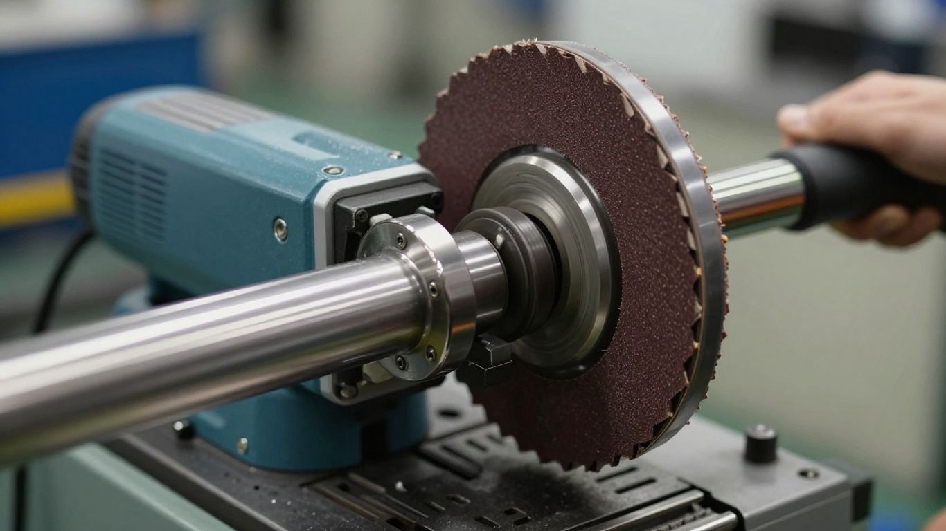 Belt grinder in a manufacturing facility.