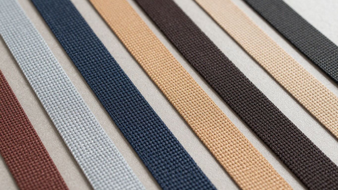 Various widths of webbing for chair seats.
