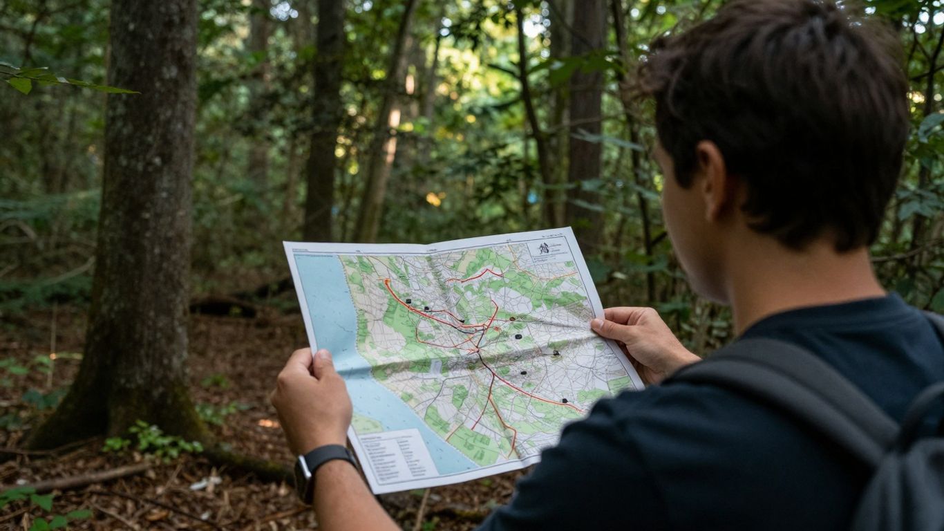 A human looking at a forest map