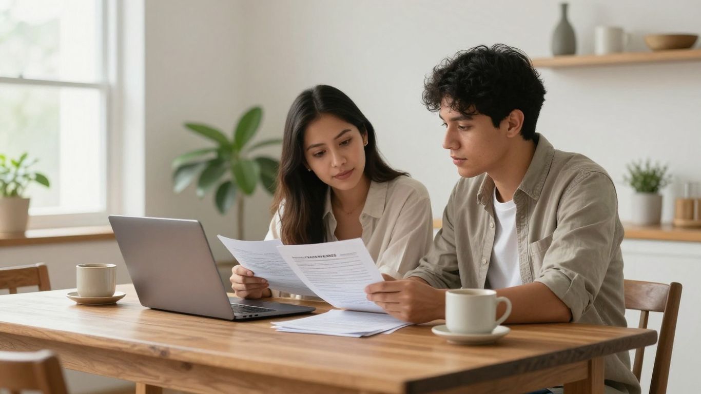 Pareja revisa opciones hipotecarias en casa