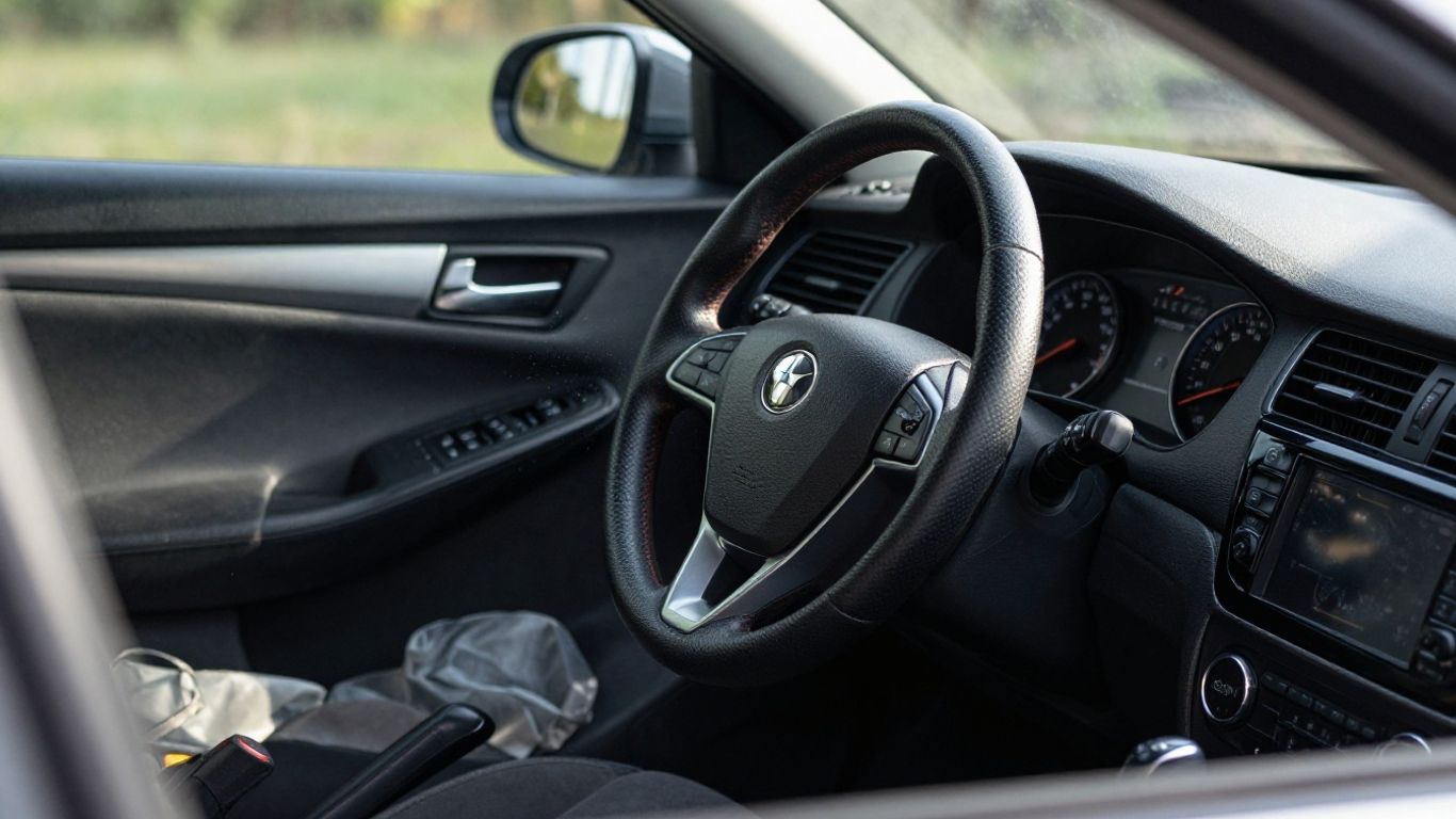 Auto-Innenraum mit Lenkrad und Armaturenbrett