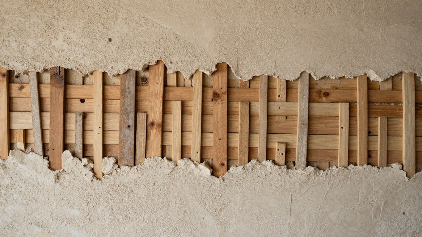 Lath and plaster wall texture in an old Bristol home.