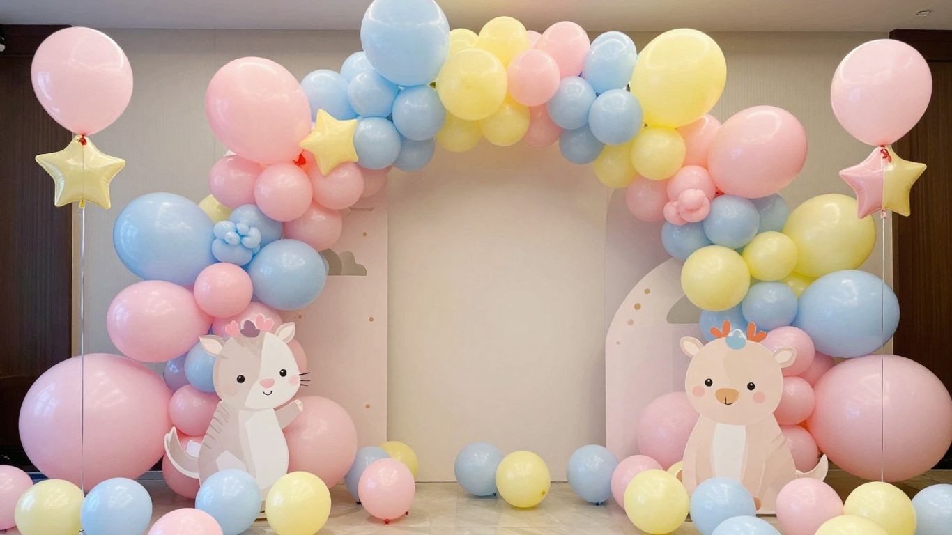 Bunte Ballondekoration für eine Babyparty