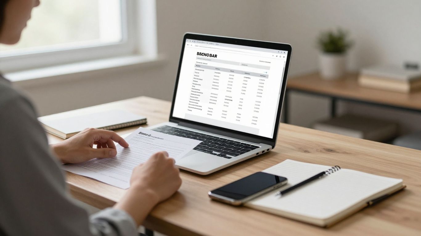 Person reviewing a bank statement on a laptop