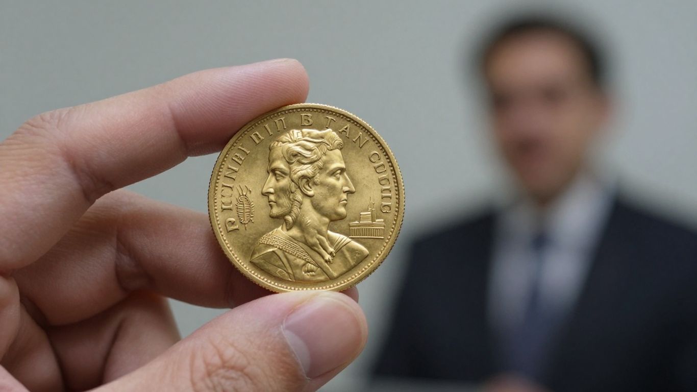 Expert coin consultant holding a valuable gold coin.