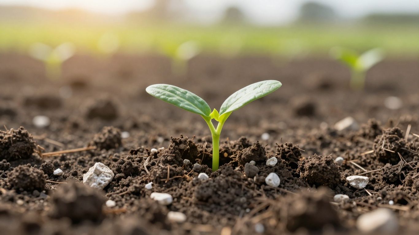 Solo calcário com planta verde crescendo.