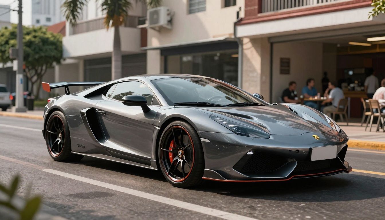 Um carro esportivo de luxo correndo por uma estrada mexicana vibrante com visuais ultra-realistas