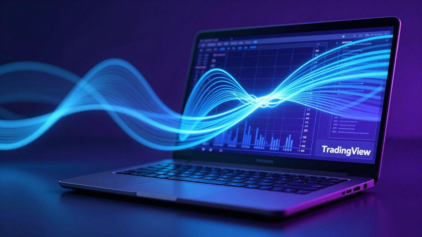 TradingView software interface with glowing blue and purple elements.