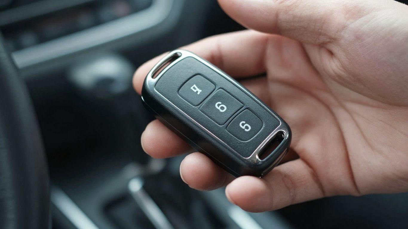Hand holding a car key fob