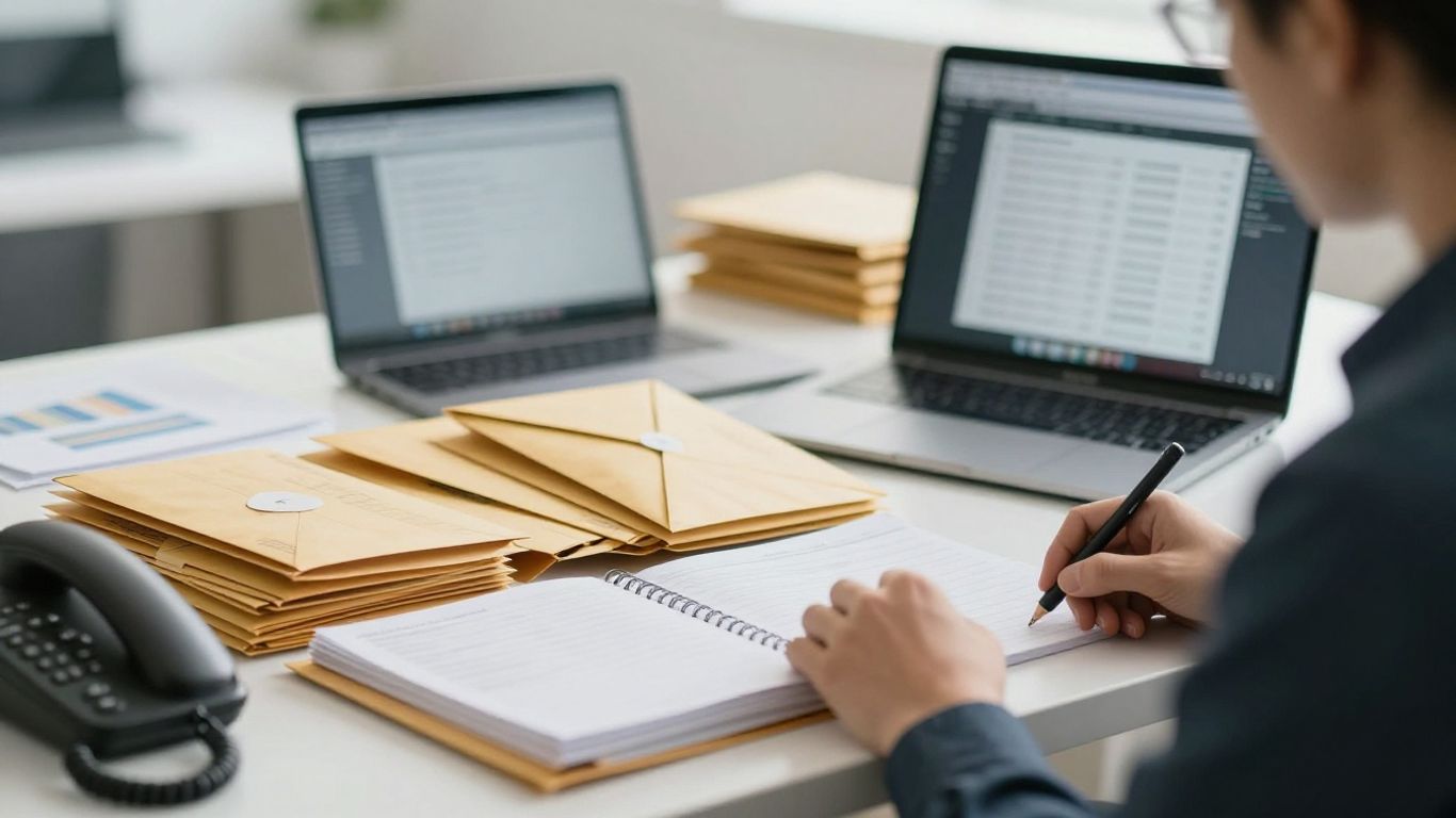 Sales professional reviewing a large prospect list