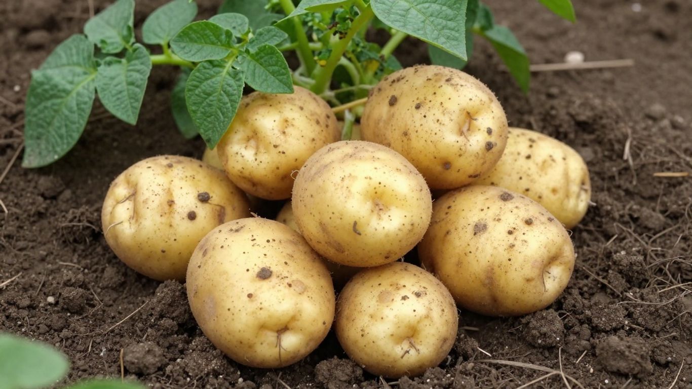 Biologische aardappelen in gezonde aarde met planten.