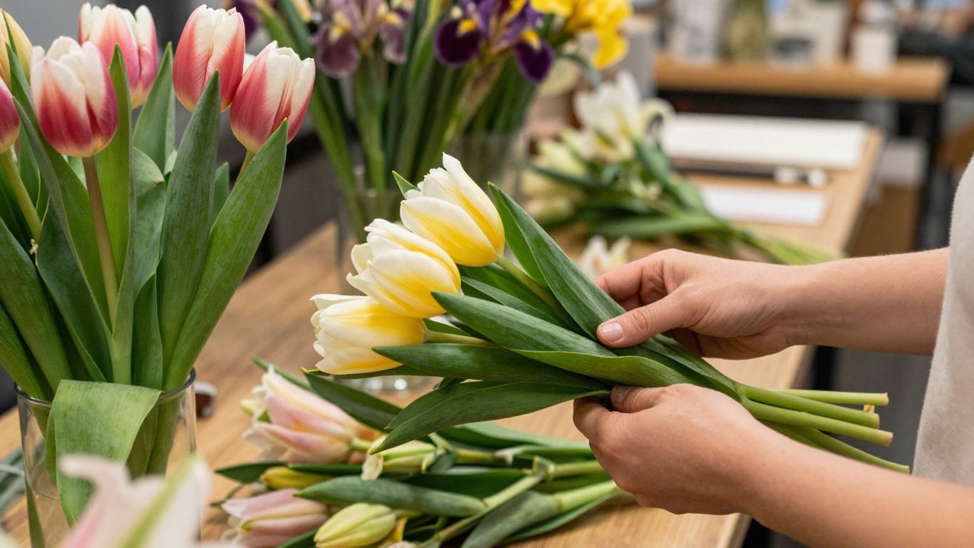 Thoughtful bouquet being selected for a recipient