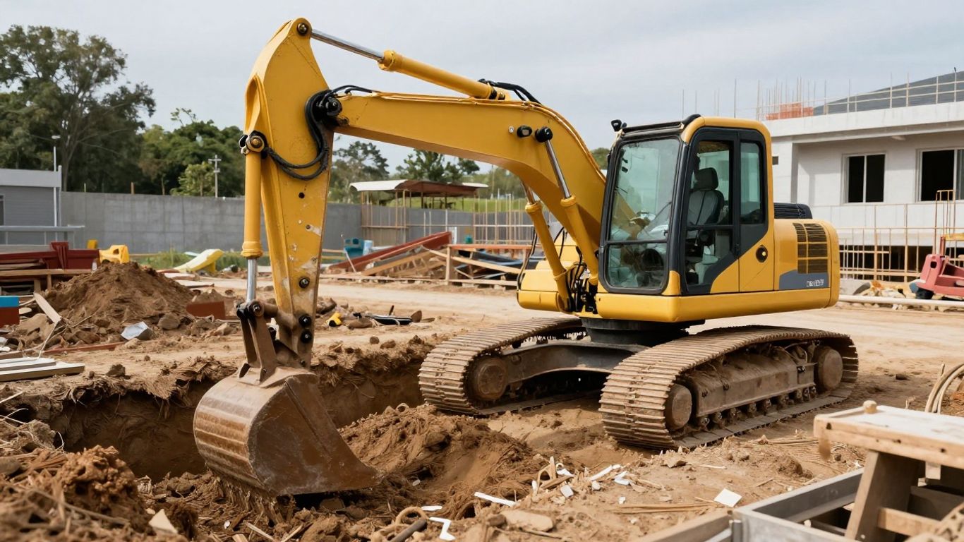 Excavator working on a site foundation and infrastructure