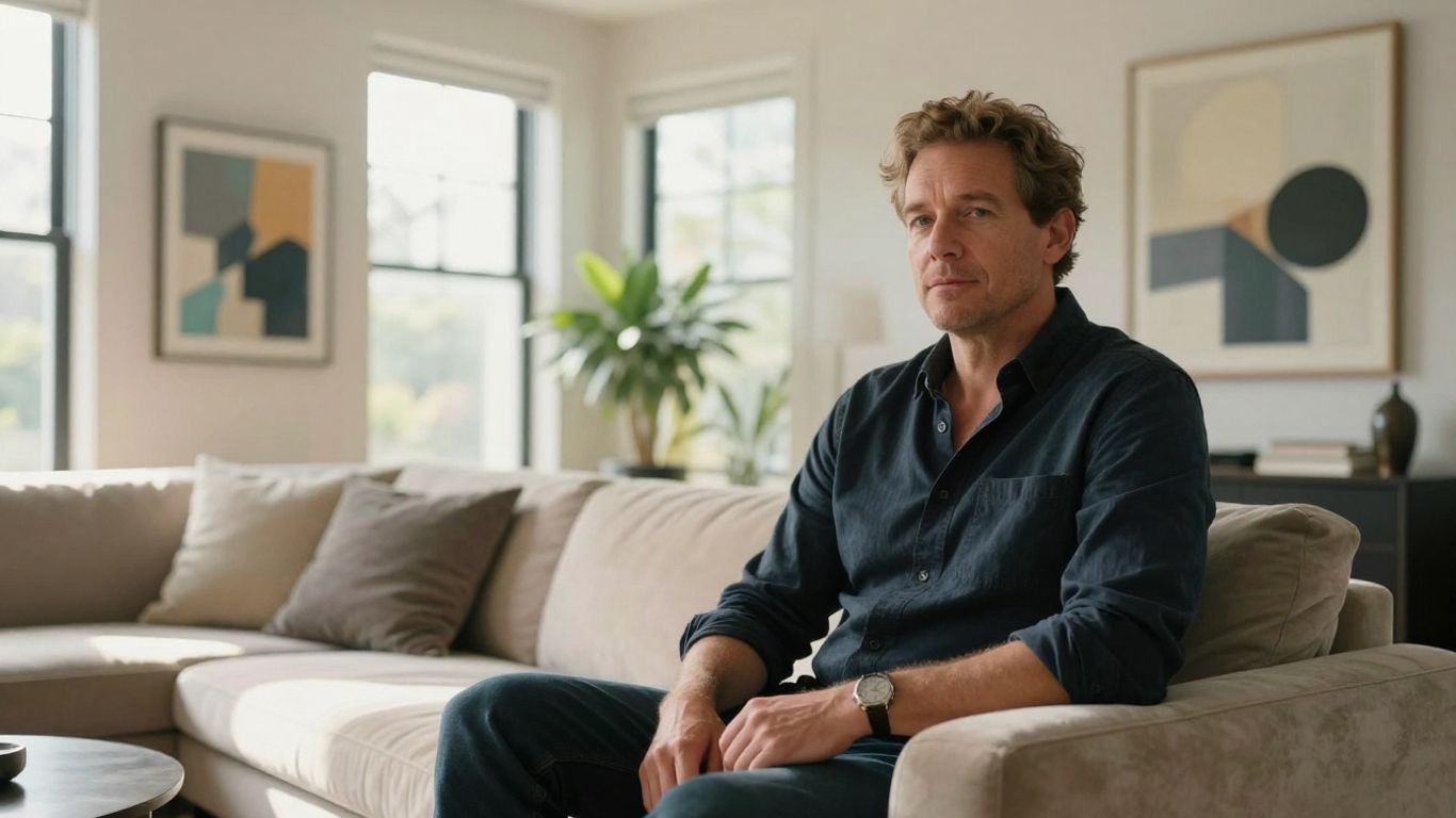 Interior designer Andy Goodwin in a modern living room.